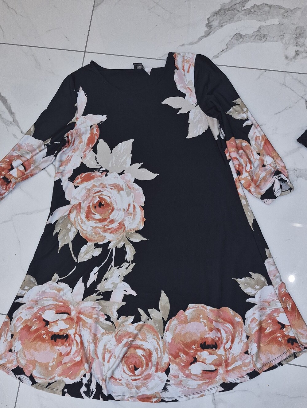 Bobbie Brooks Black Tunic with Coral & Cream Floral Print